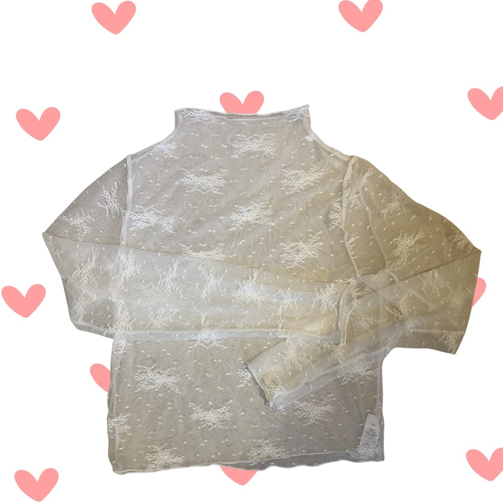 Aerie Sheer Lace Long-Sleeve Top - White